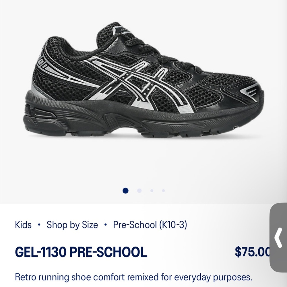ASICS Kids GEL-1130 Black and Silver Sneakers